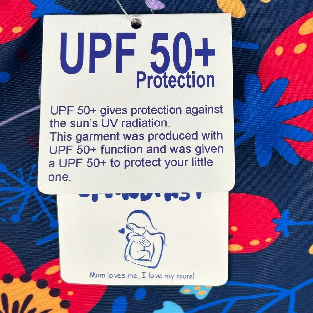 UpAndFast Girls Floral Rash Guard Long Sleeve UPF 50+ Swim Shirt Navy 8Y NEW